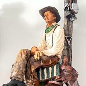 Western Cowboy Figurine with Brown and Green Details